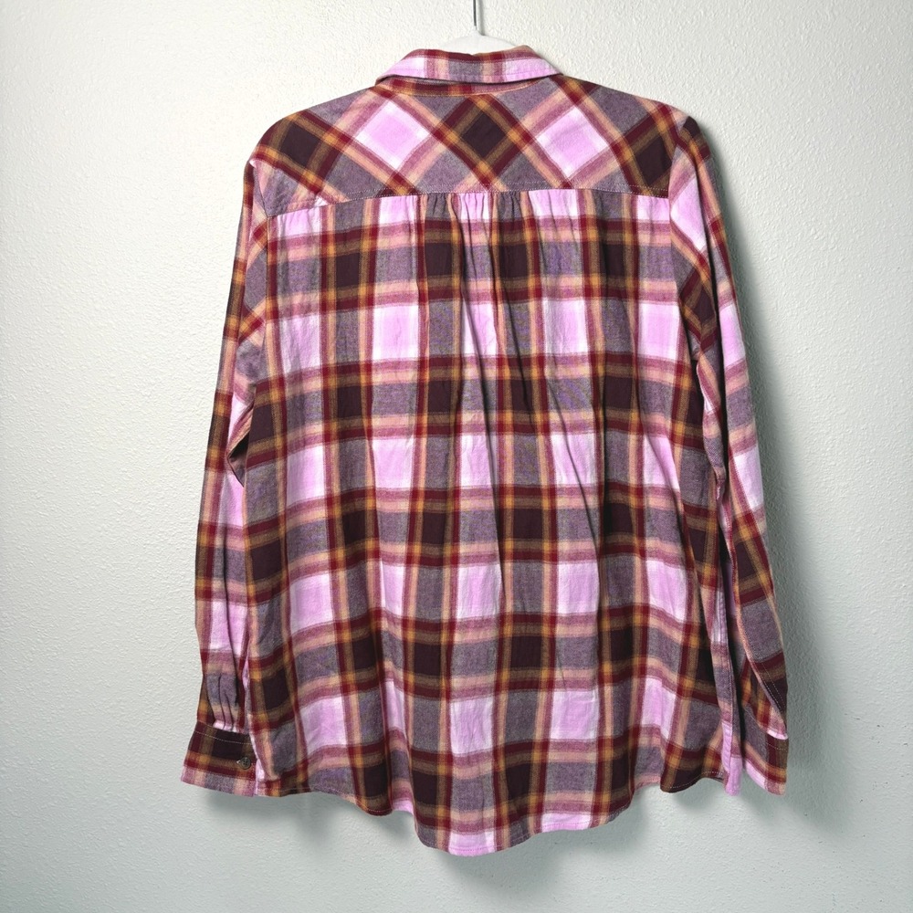 Lands End Flannel Shirt Womens L Pink Vintage Plaid Long Sleeve Button Up NWT - Picture 2 of 7